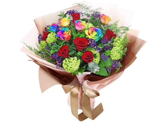 Florist Flower Bouquet - Flower Shop Rainbow Rose Bouquets RB33 - BL0217A1 Photo